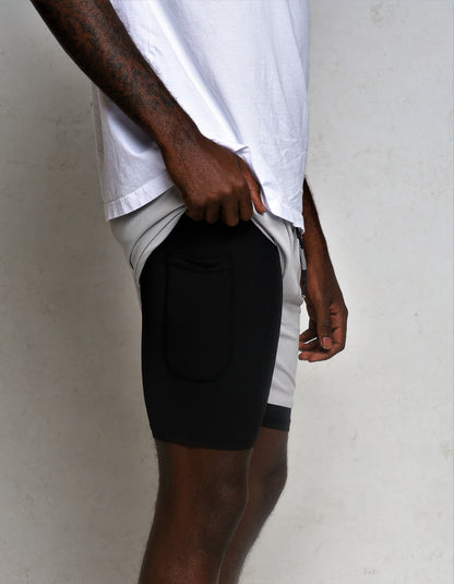 2 In 1 Gray Compression Shorts